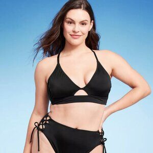 NWT Women's Longline Cut Out Bikini Top - Shade & Shore Black